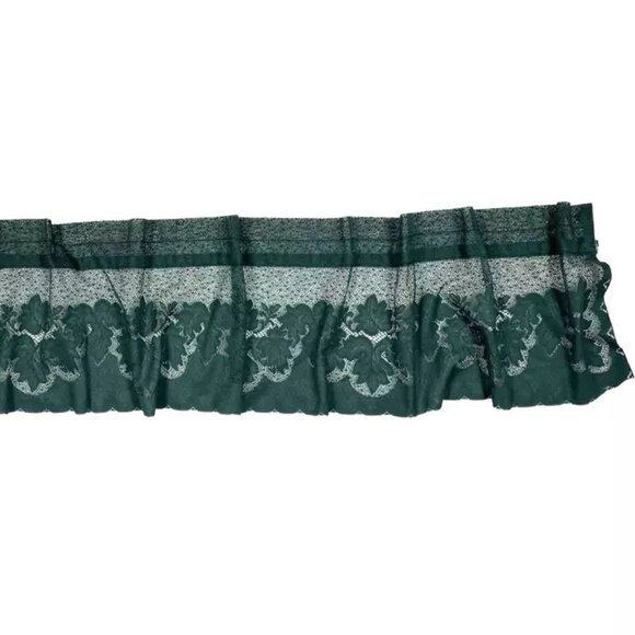 1 Vintage Dark Green Valance Short Curtain Sheer Lace Victorian Window Decor - Picture 1 of 4